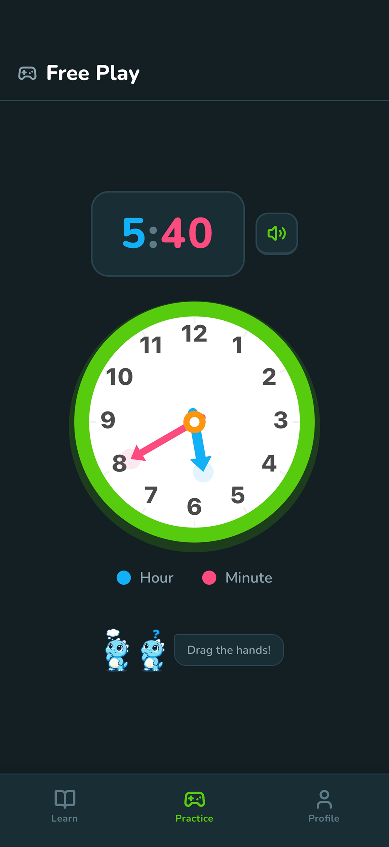 Practice mode with digital and analog time cues